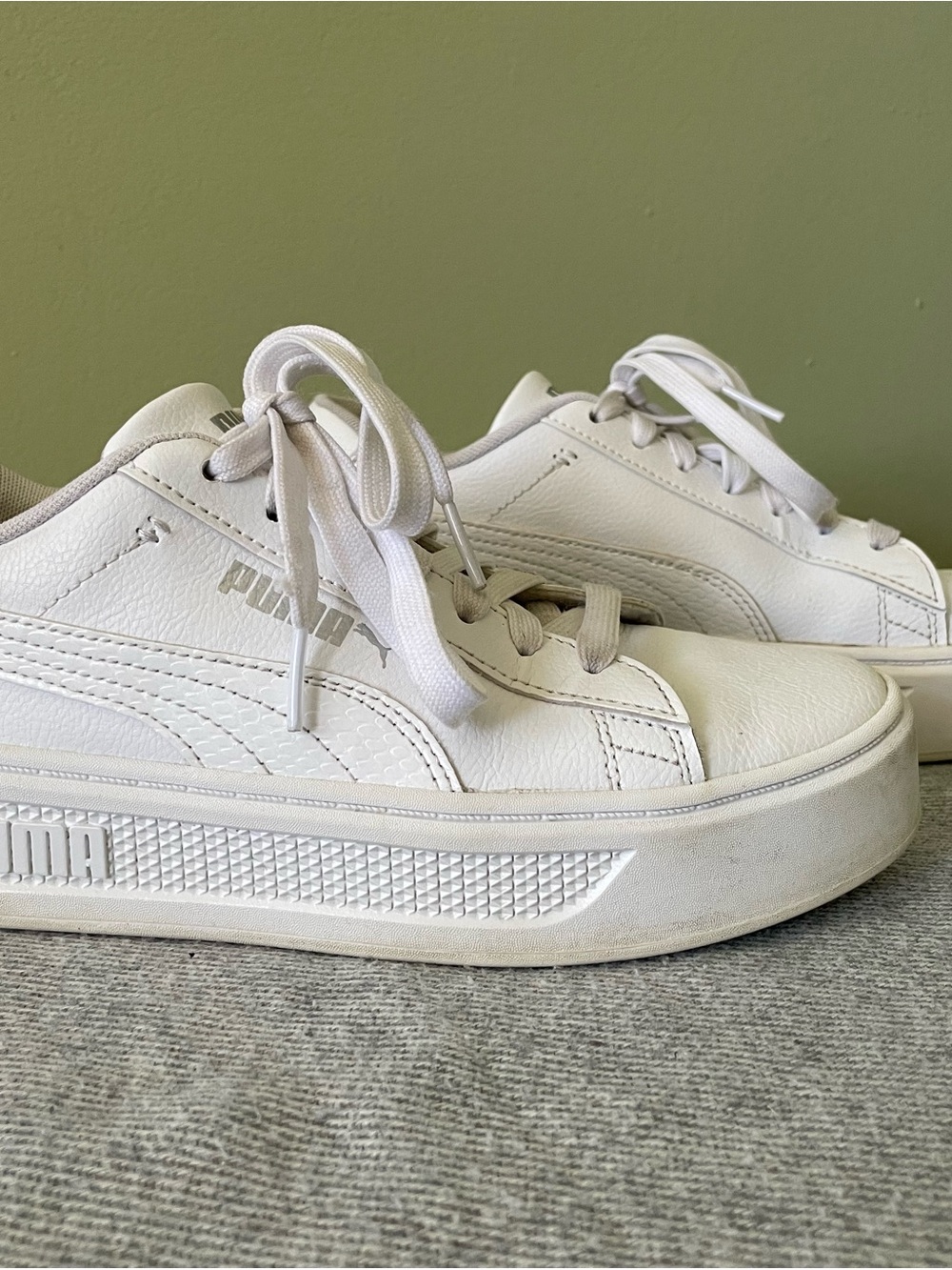 Puma White Low-Profile Leather Sneakers